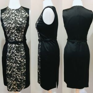 Badgley Mischka Black satin lace panel dress